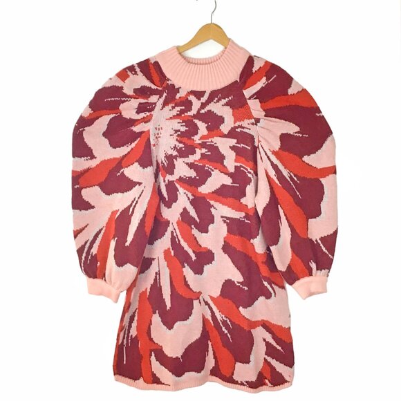 Farm Rio Flower Wool Knit Mini Christmas Holiday Sweater Dress NWOT - Picture 4 of 13